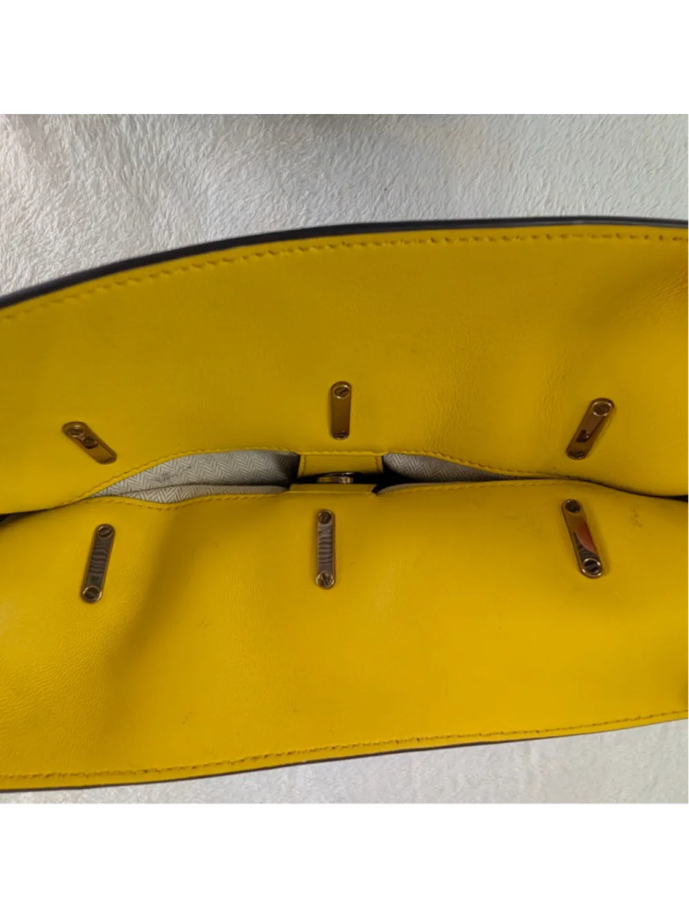 Tory Burch Kira Chevron Yellow Mini Bucket Bag - Flaws